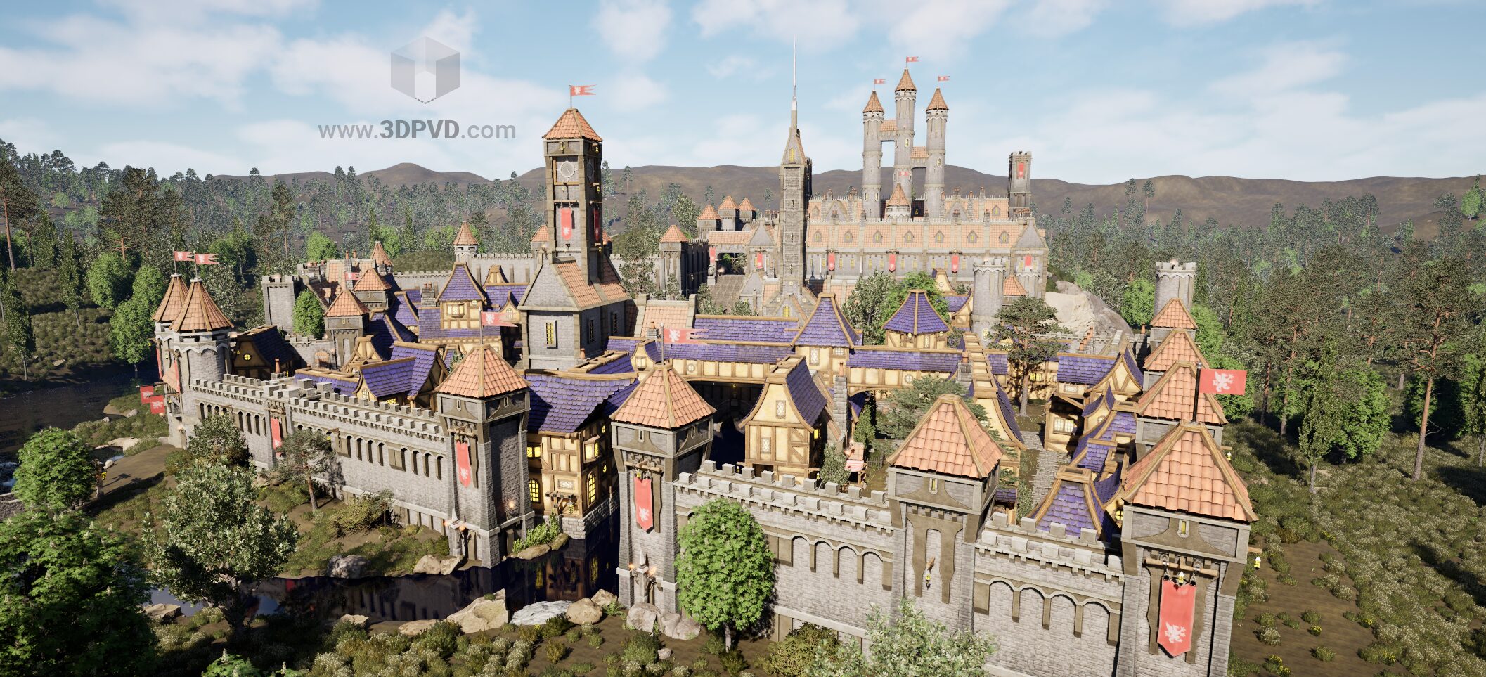 Medieval castle & town fly-through